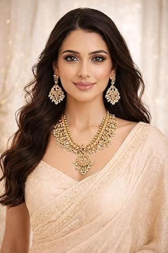 Visaga Aura Traditional Gold Plated Guttapusalu Necklace Set with Matching Earrings for Women | South Indian Bridal Style Imitation Jewellery Set 4