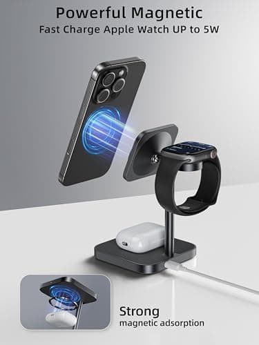 LULULOOK - 3 in 1 Wireless Charging Station for iPhone 16, Qi2 Certified Magnetic 15W Fast Charging iPhone Mount, Aluminum Alloy Safe Travel Charger Stand for 4
