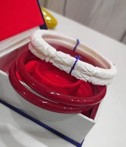 HAPPYCRAFT Lac Shakha Pola Bangles for Married Women (Pack of 4) | Bengali Traditional Red and White Acrylic Bangles Set | Daily Use Wedding Ritual Bridal | Saree Styling Ethnic Wear (2.14) 4