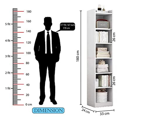Lukzer 6 Layer Engineered Wood Bookshelf Multipurpose Home Decor Storage Rack Showcase Organizer for Living Room, Kitchen, Bedroom, Office (MR-005/White /180 x 33 x 24cm) DIY (Do It Yourself) 2