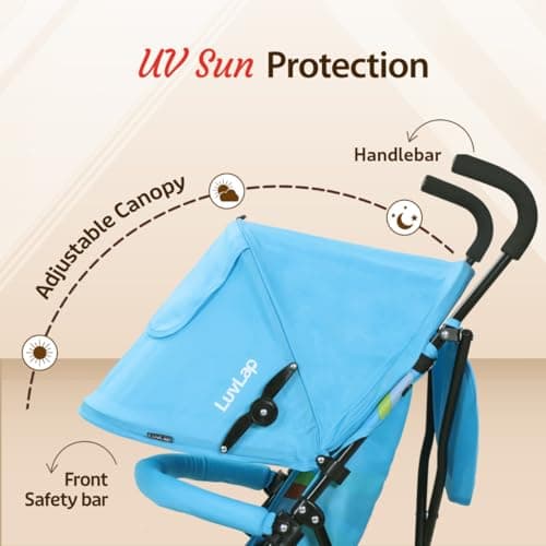 LuvLap Tutti Fruti Baby Stroller/Buggy, Lightweight, Compact & Travel Friendly Pram for 6-36 Months, 5 Point Safety Harness, Extendable Canopy, Upto 15Kg (Light Blue) 3