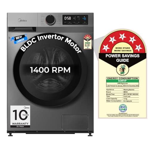 Midea 7 Kg 5 Star Fully Automatic Front Load Washing Machine with Inverter Motor, Self Clean Drum Technology, 15 Wash Programs (MFG17W70B/T-IND, Titanium Grey) 2