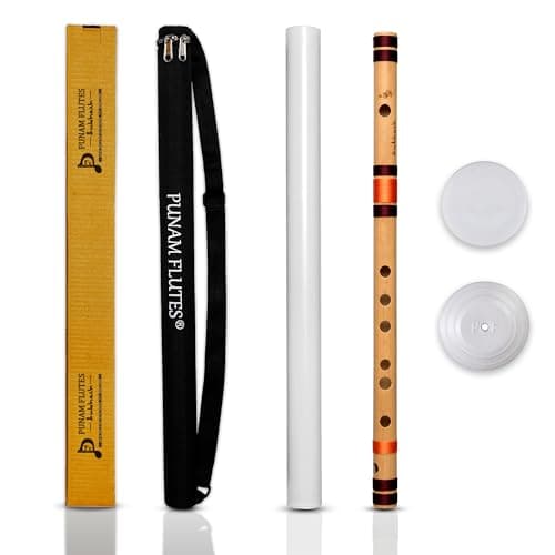 Punam Flutes D Sharp Medium Right Hand Bamboo Flute/Bansuri Size 16.3 Inches