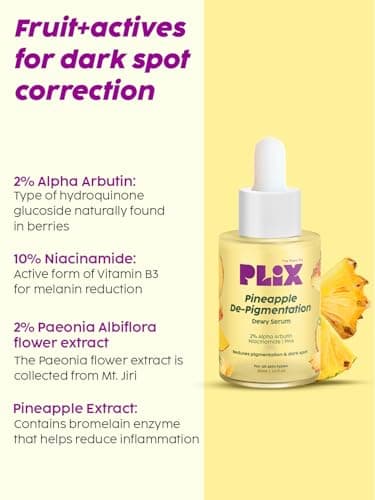 PLIX - THE PLANT FIX Pineapple Pigmentation Skincare Regime For Dark Spot Removal | Face Serum and Moisturizer Combo With 2% Alpha Arbutin For Women & Men, Pack of 2 (30ml + 50g) 4