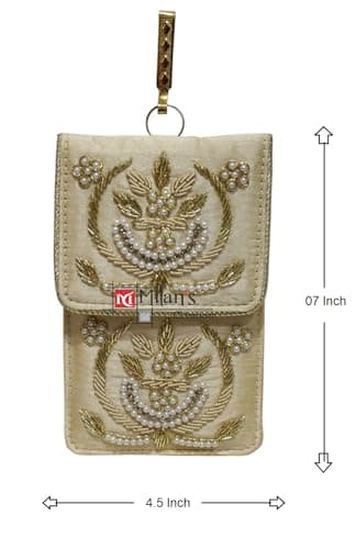 Exclusive Mobile Pouch Zardozi Hand Embroidery With Waist Clip Hook & Sling Chain (removable) | Ladies Women’s Handbag Wallet Sling Purse | Party Wedding Festival Giveaways Gift | (Gold) 5