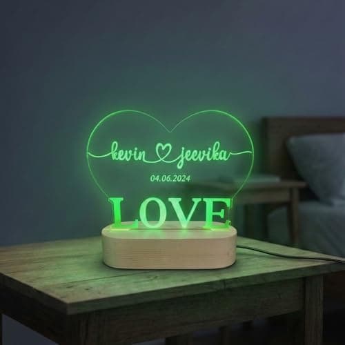 SHAYONA Personalised 3D Illusion LED Night Light lamp with Heart Design,customzied Love Couple Gift for Anniversary Girlfriend, Wedding Valentine Day Gift for Home Décor-22cm 5