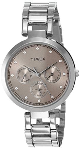 TIMEX Analog Watch for Women with Pink Round Dial & Silver Stainless Steel Bracelet Band Water Resistant Women's Wrist Watches - TW000X212
