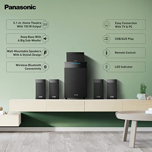 Panasonic SC-HT550GW-K 5.1 Ch Home Theatre with Real Surround Sound, 150 W, Bluetooth, USB, AUX, RCA, Powerful Subwoofer, Wall mountable Speakers, Remote for Volume & Bass Control (Black) 2