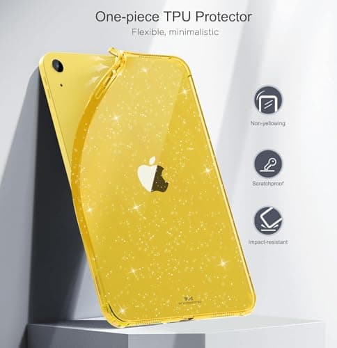 MOCA iPad (A16) 11th Generation 2025 11-inch/10th Generation 2022 10.9 inch, Slim, Lightweight Glitter Case (Yellow, A16) 2