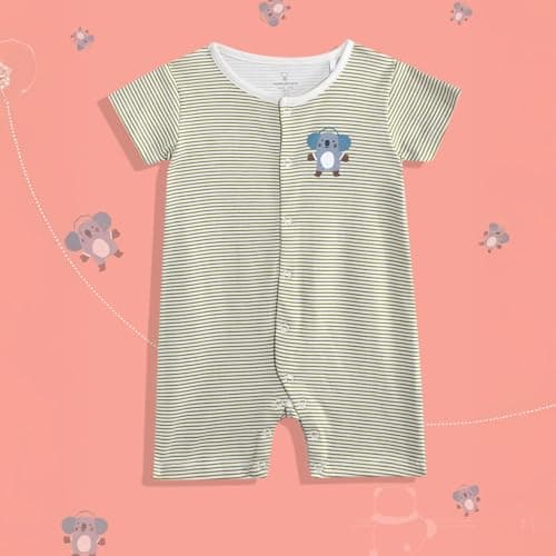 Mothercare Unisex Cozy Animals Printed Short Sleeve Rompers - Brown 5