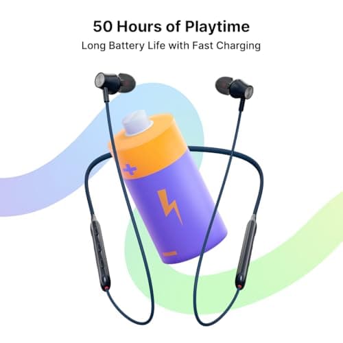 pTron Tangent Evolve w/ 50Hrs Playtime, HD Mic, Pristine Sound, 14mm Drivers, Bluetooth V5.3 w/Dual-Device Pairing Wireless Neckband, Magnetic Buds, Voice Assistant,Type-C Charging & IPX4(Black/Blue) 3
