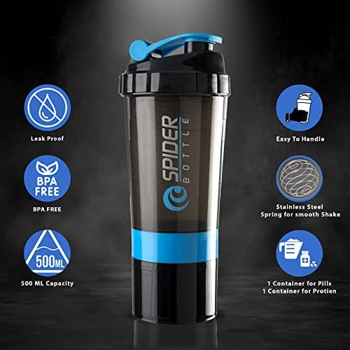 COOL INDIANS Promotion Protein Shaker Bottle with 2 Extra Compartment Jars, Water Shaker Bottle with Storage for Energy Powder Protein Nutrition Shaker Bottle for Gym Come with Compartment 2
