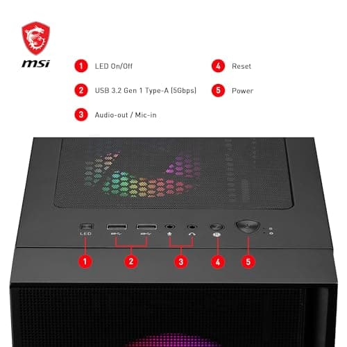MSI MAG Forge 120A Airflow Premium Gaming PC Case: Auto RGB Fan, Vertical GPU Bracket, Side Air Vents, 360mm Radiator Support, 4mm Thick Tempered Glass, Supports Up to 8 Fans 4