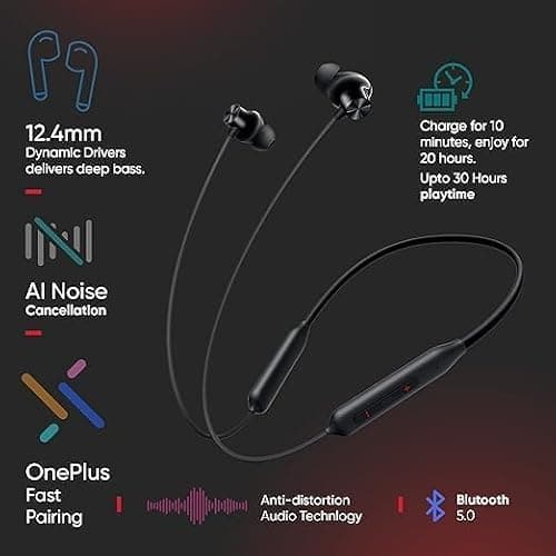Original Bluetooth Neckband Earphones Z2 ANC | 12.4mm Bass Drivers | 45dB Active Noise Cancellation | Long 28H Battery Life | Fast Charging | Lightweight Flexible| Booming Black (ROU8) 2