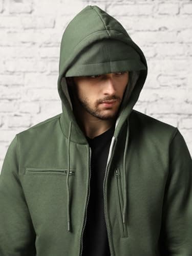 NOBERO Olive Green Men's Travel Cotton Solid Plain Hoody Sports Winter Gym Workout Running Travel Trekking Hooded Sweatshirts and Hoodies for Men Boys Cotton Winter Casual Wear -S 5