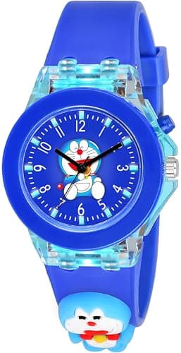 PAPIO® Blue Color Silicone Band Cute Cartoon Design Multi-Function 7 Color Light Analog Wrist Watch for Kids, Children, Boys, and Girls (KD-022)