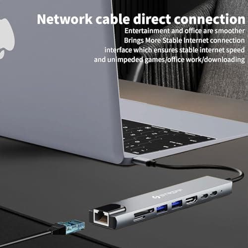 STRIFF 8-in-1 USB C Docking Station, 4K HDMI Adapter, 100Mbps Ethernet, USB 3.0 & USB 2.0 Ports, SD/microSD Card Reader, USB-C Data Transfer, PD Fast Charging Hub for MacBook, Laptop & PC 5