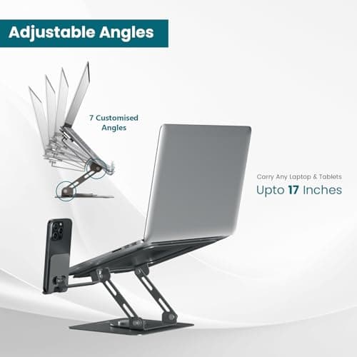 Portronics My Buddy K9 Pro 2-in-1 Laptop & Phone Stand with 360° Rotating Base, Adjustable Height & Angle, Foldable Metal Design, Heat Dissipation, Universal Fit for 10–15.6” Laptops 2