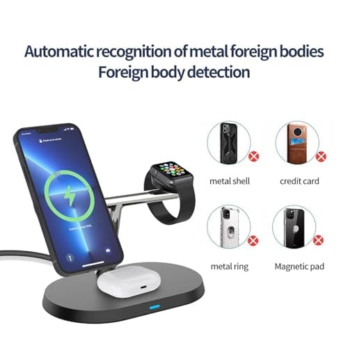 US1984 3 in 1 Magnetic MagSafe Compatible Wireless Charger for iPhone 15 to 12 Series, Compatible with Apple Watch, Typ-C 22.5W Fast Wireless Charging Station for All Wireless Compatible (Black) 3