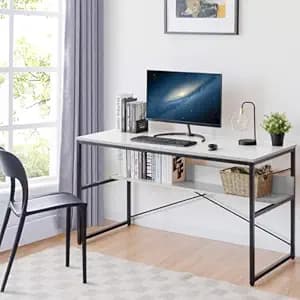 QARA Wood & Metal Finish Laminated Study Table |Computer Table, Study Table for Adults/Students| Home Office Writing Study Desk| Office Table Ideal for Work from Home(Frost White)