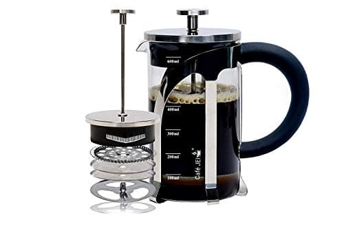 Cafe JEI French Press Coffee and Tea Maker 600ml with 4 Level Filtration System, Heat Resistant Borosilicate Glass, (Steel, 600ml)
