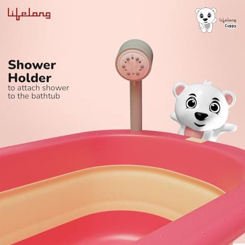 Lifelong Cuppy Foldable Baby Bath Tub for 0–5 Years | Spacious Bathtub for Baby Newborn to Toddler | Anti‑Skid Non‑Slip, Strong Foldable Legs, Easy Drain & Store (Vibrant Red, LLCBBT21) 5
