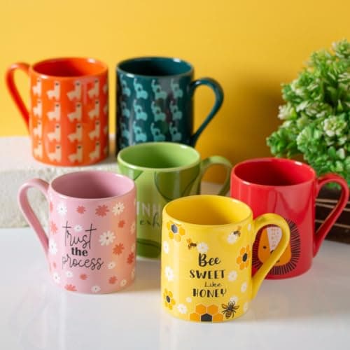 Clay Craft Fine Ceramic Pebble Series Coffee Mug 350ml Red – Lion Print, Stylish Tea & Coffee Cup, Microwave & Dishwasher Safe, for Home, Office, Café, Gifting, Daily Use, Hot Chocolate, Milk, Tea 3