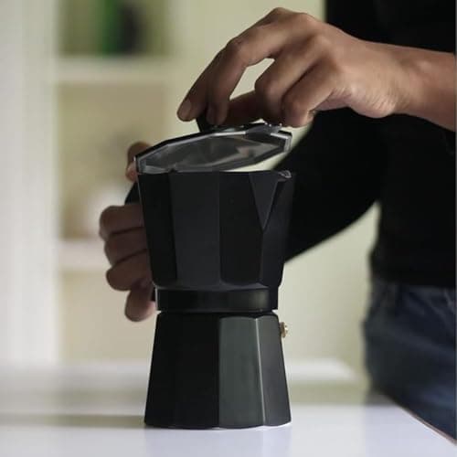 Jorex Mart Italian Style Moka Pot – Stovetop Espresso Coffee Maker, Classic Aluminum Percolator, Portable Manual Coffee Brewer for Rich & Authentic Espresso (Black, 2 CUP) 2