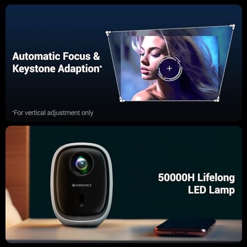 ZEBRONICS PIXAPLAY 53, Smart Vertical Projector, 3500 Lumens, 4K Support, 120 Inch Screen Size, Auto Focus, Auto Keystone, Bluetooth, HDMI, USB, WiFi, 1080p Support, APP Support, Miracast 5