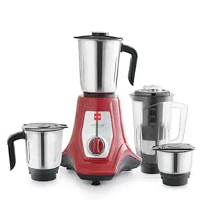 CELLO Trion Mixer Grinder For Home & Kitchen 750 Watts Red | 3 Stainlee Steel Jars + 1 Juicer Jar, Powerful Copper Motor, 3 Speed Control | Ideal For Blending Grinding Juicing Mixing | 1 Year Warranty