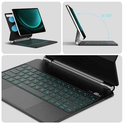 GOOJODOQ Magic Keyboard for Samsung Galaxy Tab S9+/S9 FE+/S8+/S7+/S7 FE 12.4 inch,12.4" Magnetic Keyboard Case with Floating Cantilever Stand,Anywhere Touchpad with LCD Display & 7 Colors Backlit 5