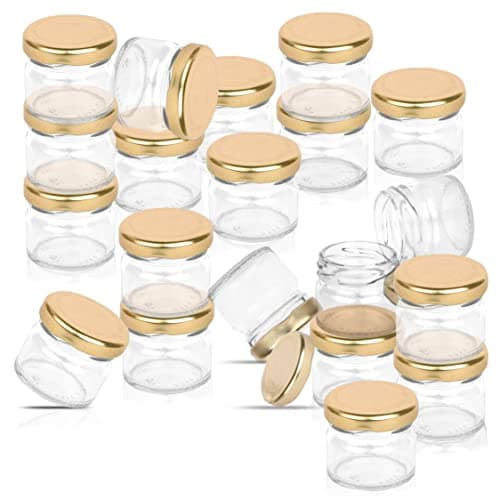 Pure Source India Round Mini Glass Jar Container, Multipurpose Mini Jars With Airtight Metal Cap - 20 Gram, 5 Pieces, Clear 2