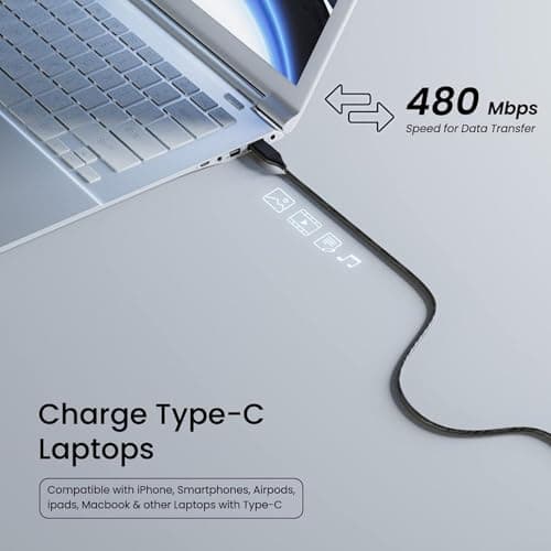 BESTOR 60W Type-C to Type-C Cable 1.2m PD Fast Charging Nylon Braided Durable Design 480Mbps Data Transfer Compatible with Smartphones, Tablets, Laptops & All Type-C Devices 4