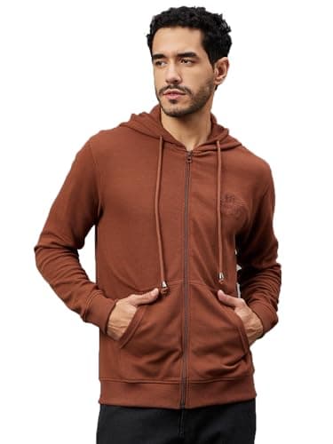 Club York Men’s Brown Zip Up Hoodie | Casual Full Sleeve Hooded Sweatshirt with Front Pockets | Cotton Blend Slim Fit Winter Wear | Stylish Solid Hoodie Jacket for Men_CY846
