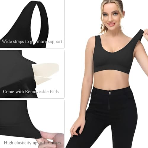 Womens Sports Bra Seamless Support Yoga Gym Stretch Activewear Workout Fitness Black 4
