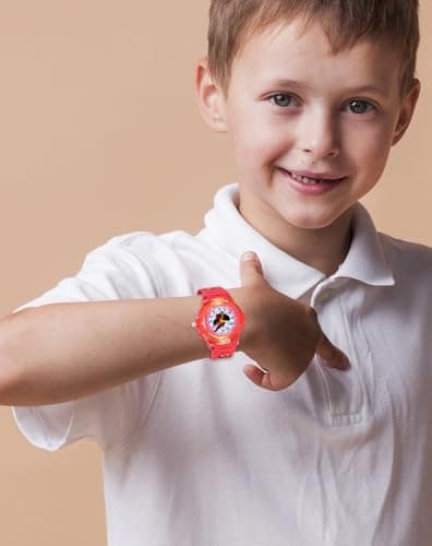 Shocknshop Boy's Led Analog Cartoon Multi Colors Lights Nylon Watch -W336 (Red) 5