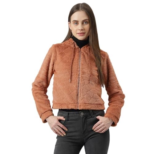 Latin Quarters Women's Brown Solid Hoodie | Winter wear Casual Warm Zipper Jacket Hooded Neck Hoody_L