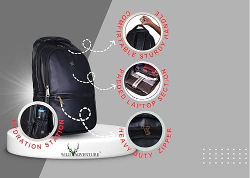 Wild Adventure Spacious/Large multi Compartment Laptop Backpack | College Bag, Travel Bag for Men Women Boys & Girls | Black | 33 L Capacity (Black) 5