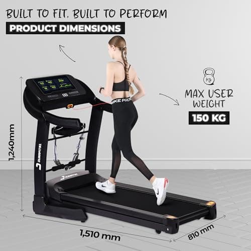 Durafit91™Velox Multifunction 6 HP Peak BLDC Hydraulic Foldable Treadmill| Max User Weight 150 Kg| Running Surface : L -1350mm & W -500mm |18 Km/Hr Max Speed| Bluetooth Speaker | Wynd app | Home use 2