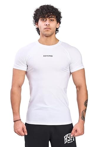 HYPD Stealth Compression T-Shirt for Men | Skin Fit Dry Fit T-Shirt | Stretchable Gym & Sportswear | Short Sleeve Activewear for Workout, Running, Fitness & Training (in, Alpha, XS, Regular, White)