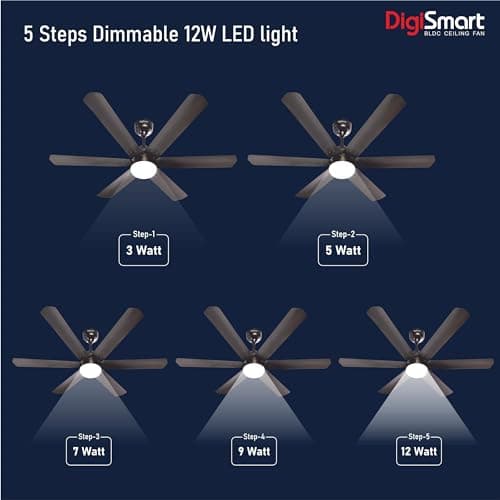 DIGISMART Autum Hexa 1200mm BLDC Ceiling Fan | 6 Blade | 28W | 5 Star | Remote, LED Light, Timer | Smoke Brown | Pack of 1 3