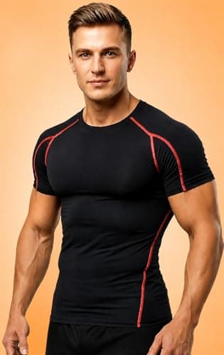 NEVER QUIT Men's Compression Half Sleeve T-Shirt, Dry Fit, Stretchable, for Gym, Workout, Running, Activewear (in, Alpha, L, Regular, Black/Red)