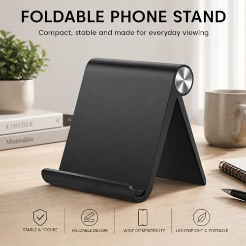 Sounce Multi-Angle Foldable Tablet & Phone Stand | Portable Tabletop Holder for iPhone, Android, Samsung, OnePlus, Xiaomi | Adjustable Desktop Stand for Bed, Office & Home (Black) 2