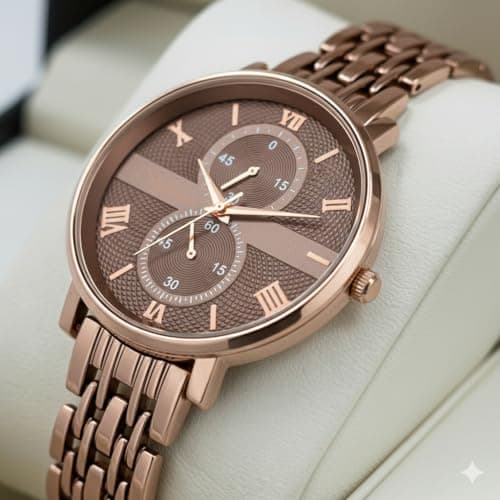 styledose Women's Luxury Black Analog Watch – Rose Gold Roman Numerals with Stylish Metal Chain Strap Wrist Watches for Women's & Girls&Miss&Ladies (Brown) 5