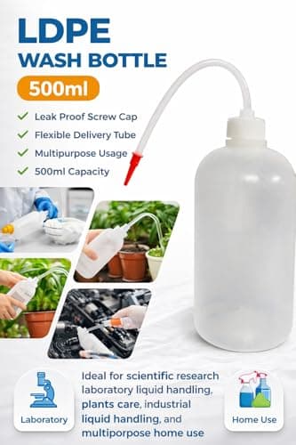 LDPE Wash Bottle, 500ml, Leak proof screw cap with flexible delivery tube for scientific laboratory liquid handling, watering plants, industrial liquid handling and other multipurpose usage 2