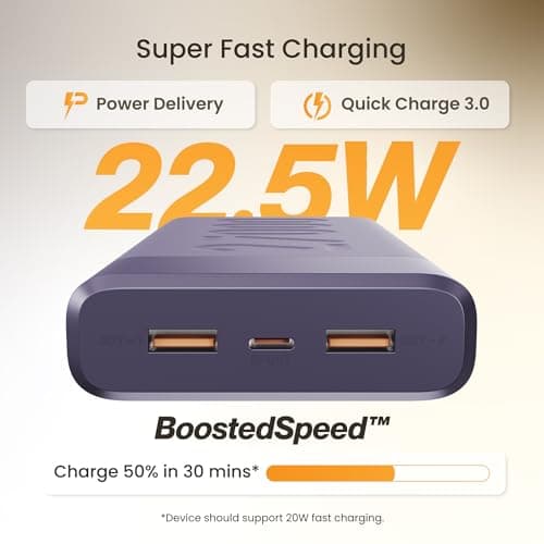 Ambrane 27000mAh Powerbank, 22.5W Fast Charging, Triple Output (2 USB & 1 Type C), PD, Quick Charge for iPhone, Android & Other Devices, Made in India + Type C Cable (Stylo Pro 27K, Deep Purple) 2
