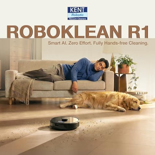 KENT RoboKlean R1 Black 2-in-1 AI Robotic Vacuum Cleaner & Mop, 8500Pa Suction, 5200mAh Battery, 3D Mapping, Laser Navigation, Wet & Dry Cleaning, 260 Minutes Run-Time, Floor & Carpet, Anti Fall 2