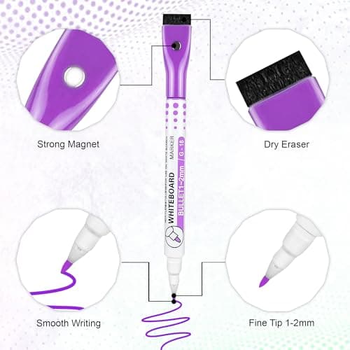GLUN® Multicolour Whiteboard Markers Pens, Pack of 8 Dry Erase Markers with Eraser on Cap, Magnetic Washable Markers for White Board 4
