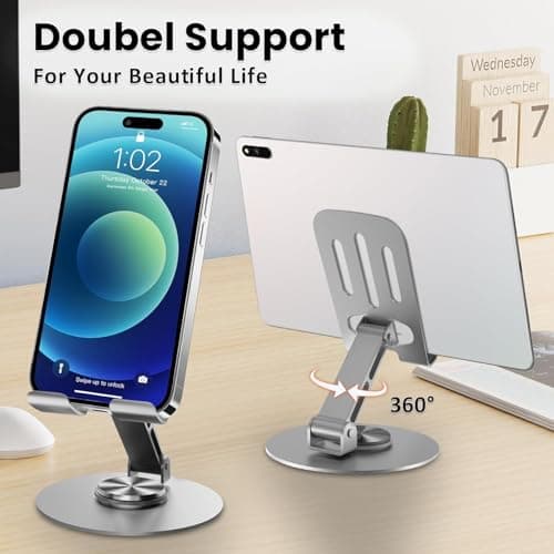 Zirak Cell Phone Stand for Desk, Angle Height Adjustable Aluminum Cell Phone Holder with Silicon Pad,Foldable Desktop Phone Holder Cradle Dock Compatible with All Phones-Pack of 2 5