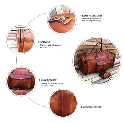 Znt Bags Leather Duffel Bag Travel Handmade Duffle Unisex - Vintage Weekender Stylish Shoulder Luggage Bags for Gym Sports Cabin Bag for Men and Women (24 Inch (Caramel Vintage)) 4